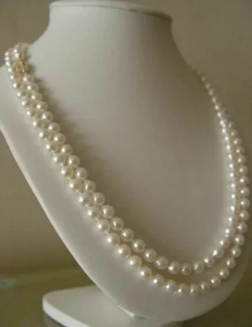 

Genuine! 7-8mm Natural White Akoya Cultured Pearl Hand Knotted Necklace 32"