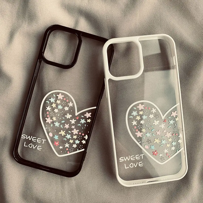 

Прозрачный акриловый чехол в форме сердца с цветочным рисунком для iPhone 11 12 13 Pro Max Mini 7 8 Plus XR X XS MAX противоударный чехол-бампер