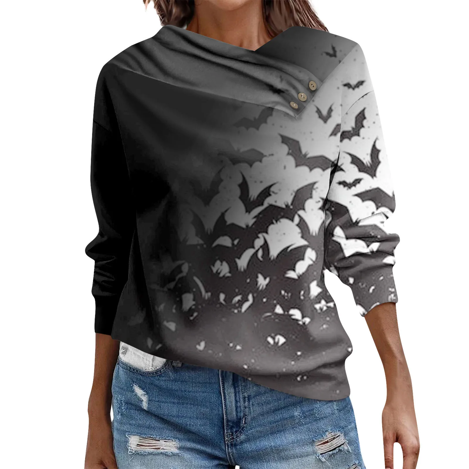 

Женский свободный флисовый свитшот с длинным рукавом и V-образным вырезом