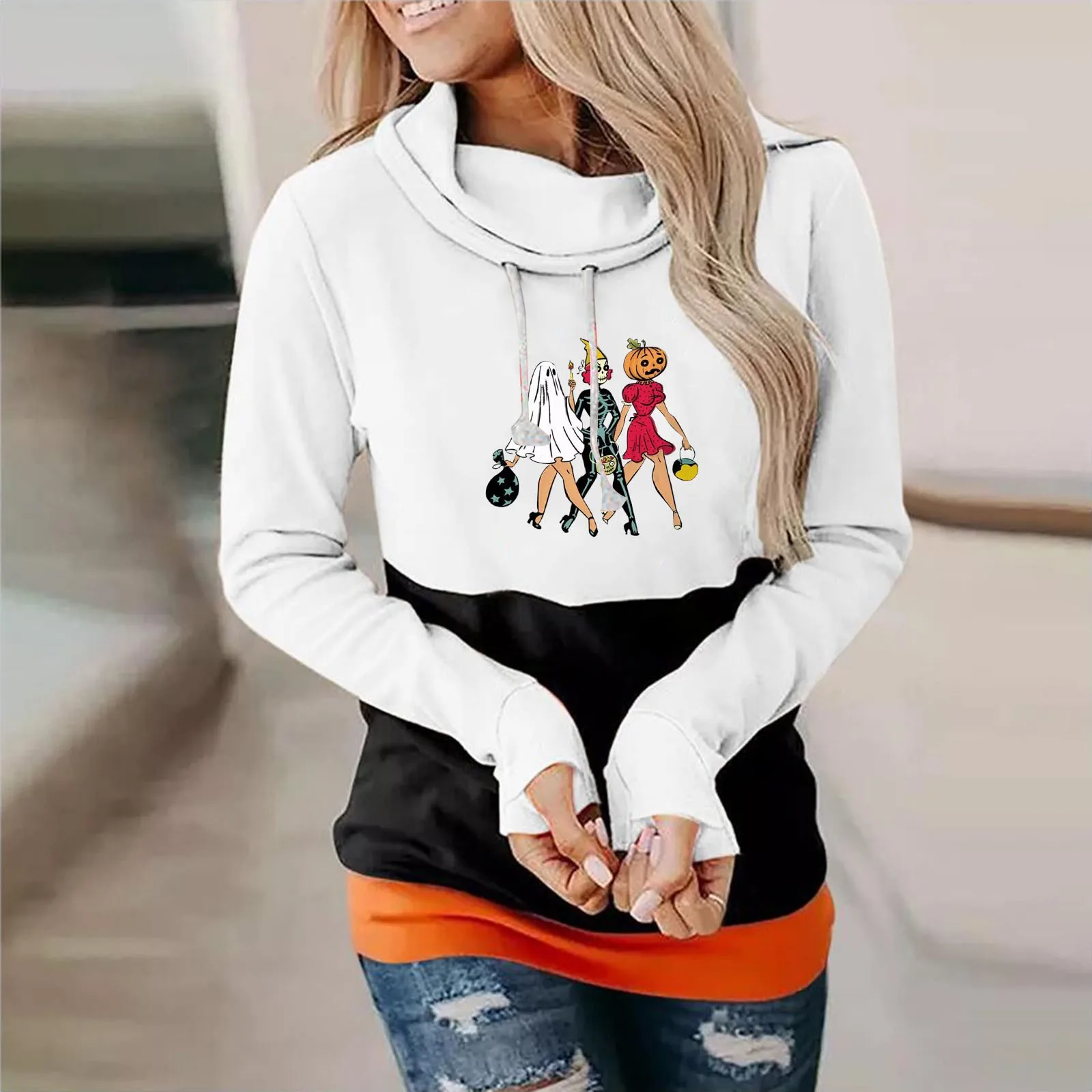 

Fleece Hoodies for Women Women's Halloween Hoodie Pullovers Fun Graphic Print Round Neck Hoodies Women Hoodie Long