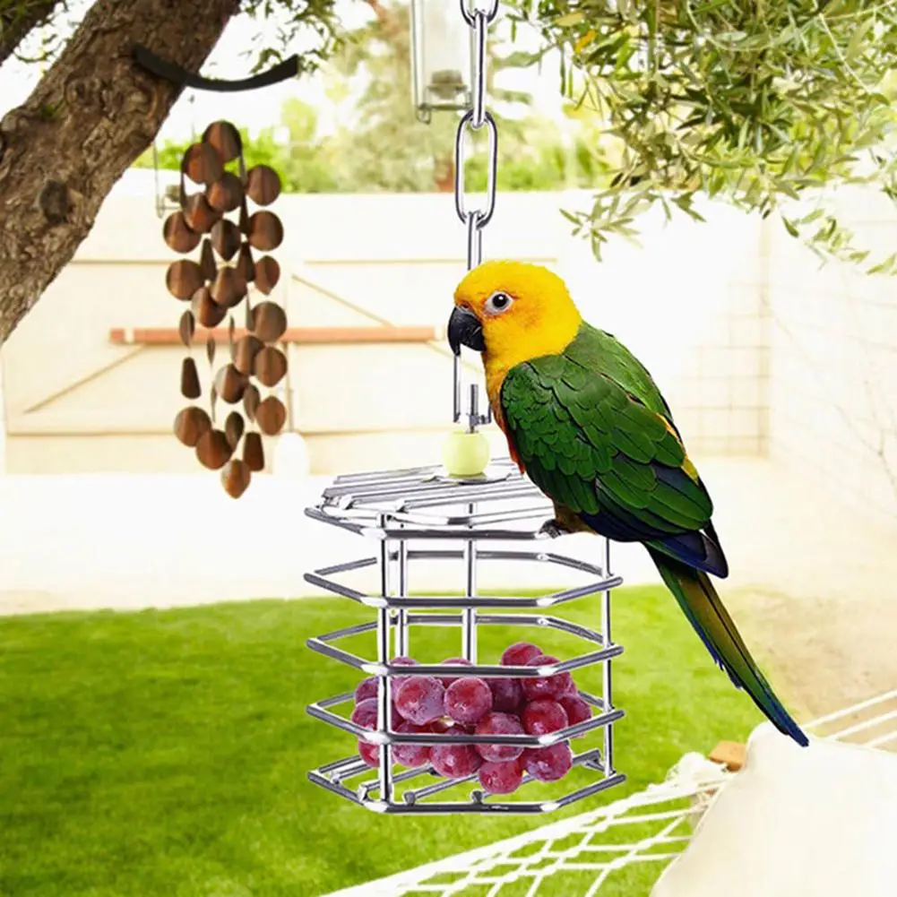 

Stainless Steel Food Hanging Cage Pet Bird Parrot Foraging Toys Hunt Feeder Entertainment