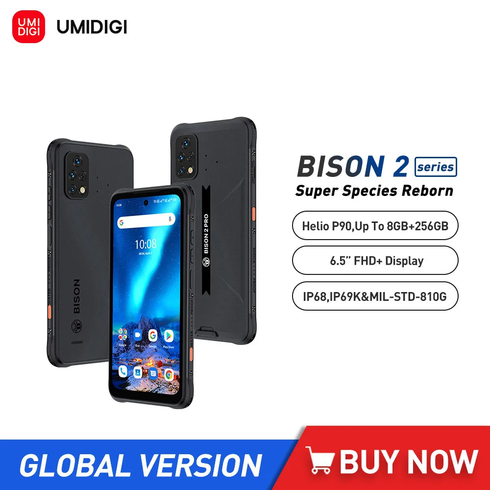 Смартфон UMIDIGI BISON 2/ BISON 2 PRO, 4G, Android 12, IP68, Helio P90, 8 ядер, тройная камера 48 МП