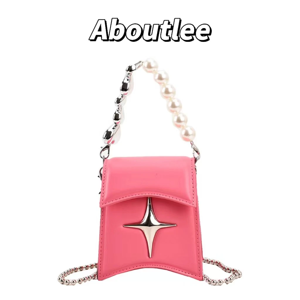 

Aboutlee Fashion Brand Vintage Mini Handbag for Women High Quality Metal Chain Decorated Purse Senior Pu Leather Flip Phone Bags