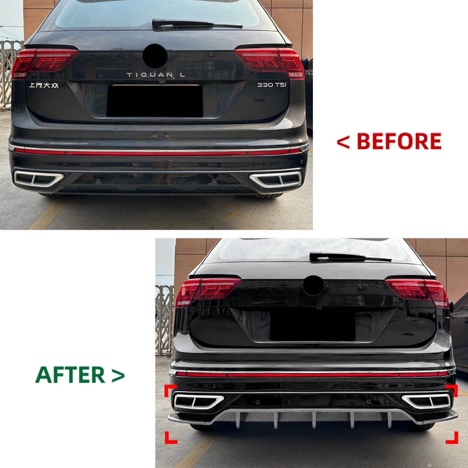 Rear Bumper Diffuser Lip For Volkswagen VW Tiguan R Line MK2 2021-2023 Carbon Fiber Look/Gloss Black Tail Boot Spoiler Splitter