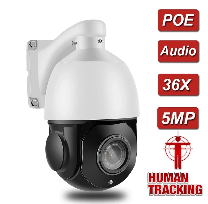 5MP 2560x1920P Built-in POE PTZ IP Camera Outdoor 36X Optical Zoom AI Human Detect H.265 P2P ONVIF Audio Security CCTV |