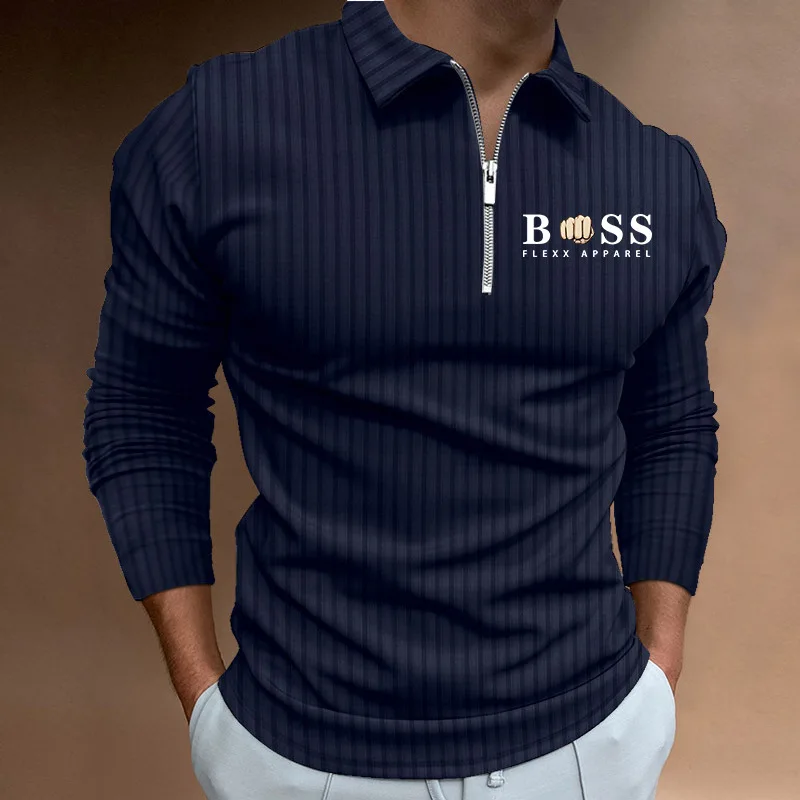 

Polo Shirt Zipper Stripe Long Sleeved Clothing Youth Men'S Summer Brand Men Hot High Quality Top Business Casual Korean Luxury
