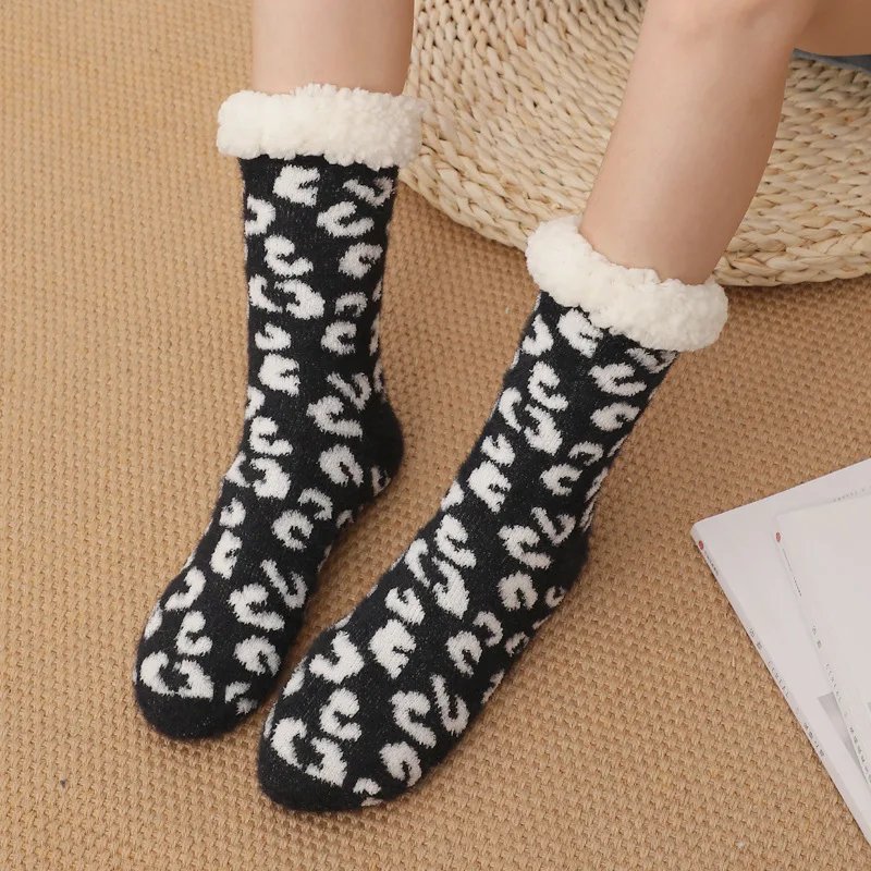 

Leopard Fuzzy Slipper Socks Women Soft Female Furry Home House Indoor Fluffy Socks Winter Warm Plush Bedroom Sleeping Floor Sock