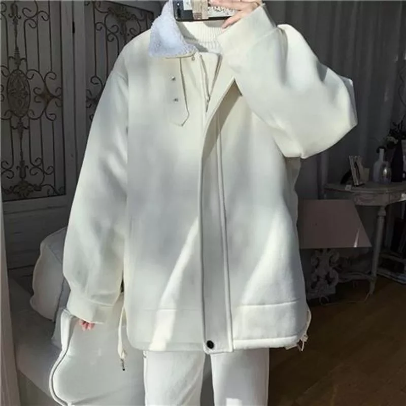 thick woolen padded Jacket Korean fashion loose techwear unisex tactical coat warm parkas woolen coat for men winter plush