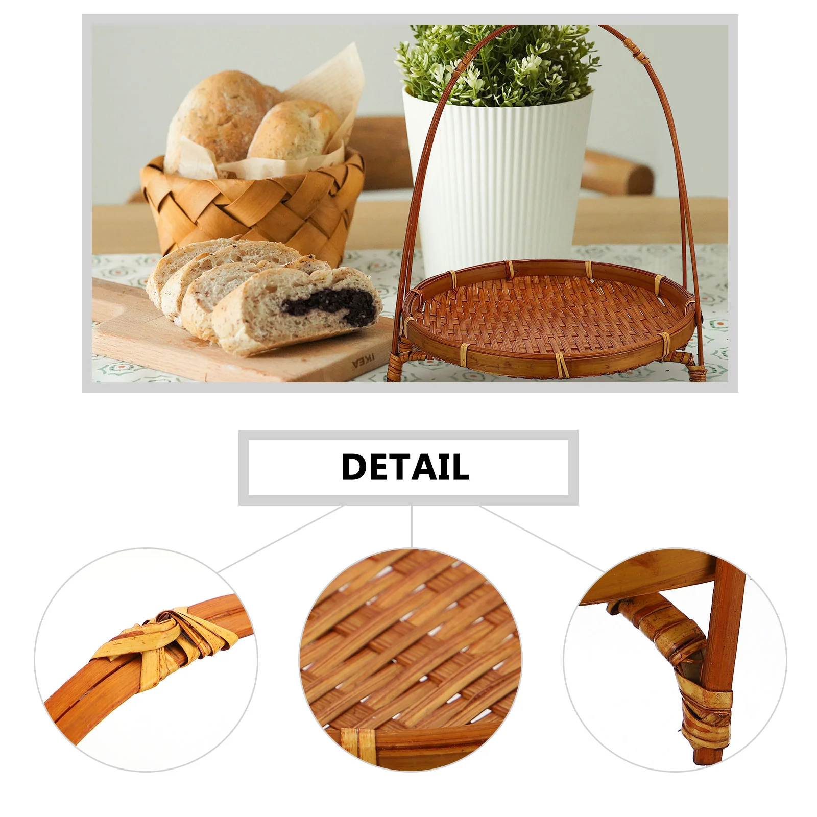 

Basket Bamboo Wicker Fruit Storage Rattan Woven Picnic Serving Dessert Bread Tray Candy Handle Baskets Rustic Picnic basket