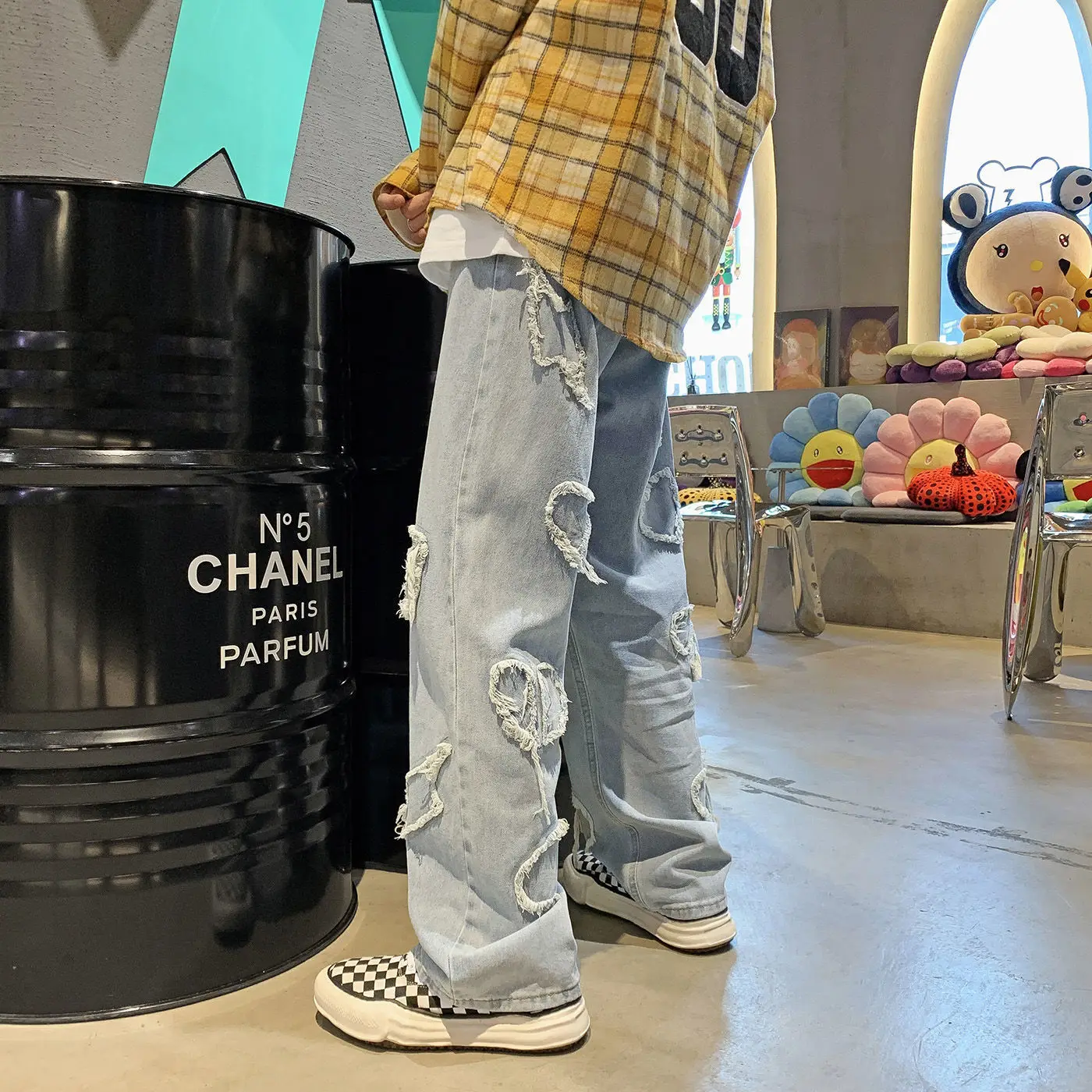 High Street Hip Hop Men's Y2K Fashion Clothes Embroidery Baggy Wide Leg Jeans Love Straight Trousers Streetwear Pants For Men