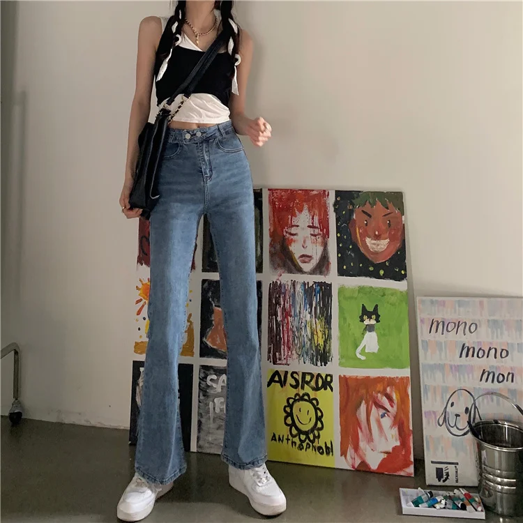 

DD1696 New high-waisted slim-fitted straight-leg denim nine-point pants women's jeans