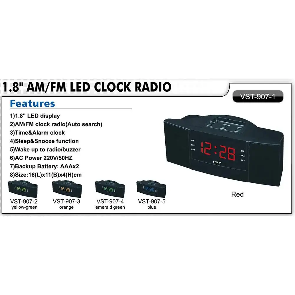 Фото Изысканный двухдиапазонный будильник для сна, AM/FM-радио со светодиодным дисплеем, настольные часы с европейской вилкой, домашний декор комнаты №5