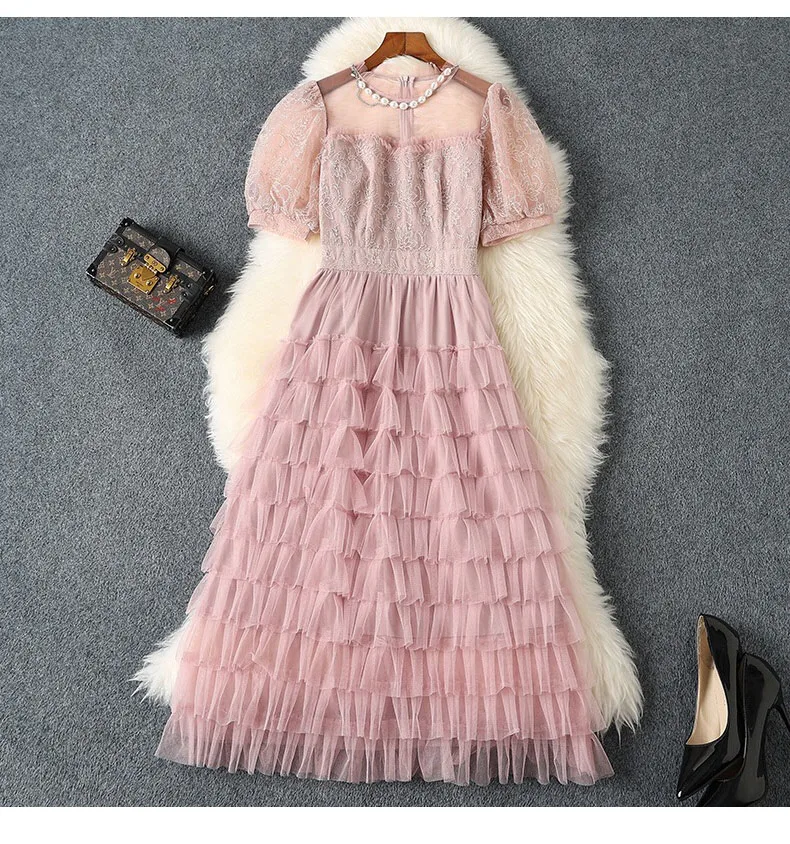 Женское дизайнерское платье с пышными рукавами элегантное Сетчатое кружевное