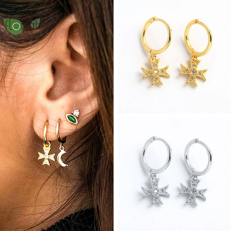 

925 Sterling Silver Needle Vintage Crucifix Hoop Earrings for Women 2022 Luxury Jewelry Premium Gift 18K Gold Earrings Hoop