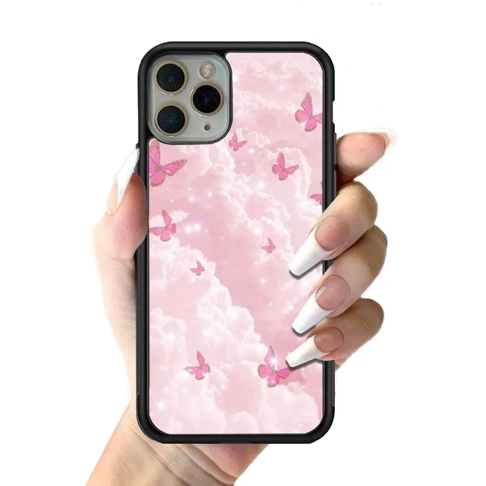 Rose Pink Pattern Bling Phone Case Silicone PC+TPU Case For IPhone 14 11 12 13 Pro Max 8 7 6 Plus X XR Hard Fundas