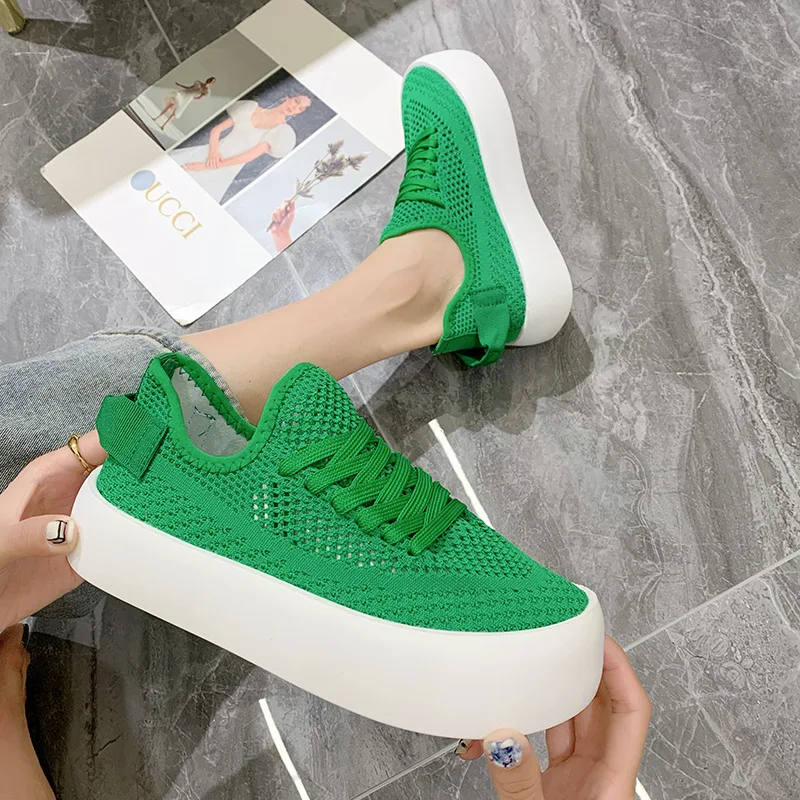 

Platform Mesh Shoes Women 2022 Summer Flying Woven Sneakers Ladies Designer Single Shoes Breathable Zapatos De Mujer Zapatos