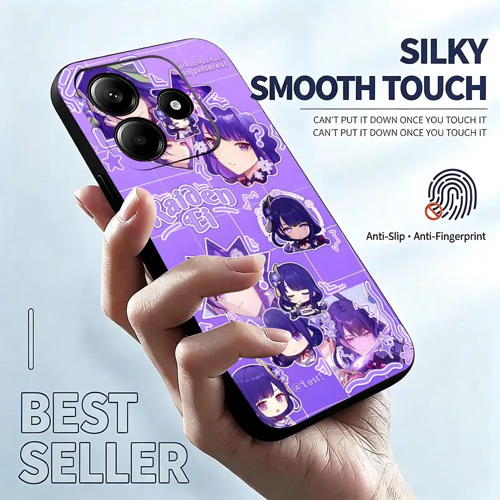 Фото Чехол для телефона Genshin Game Raiden Shogun для Xiaomi Redmi Note 17 15 14 13 12 11 Pro Plus S 5G 14C A3, мягкий черный чехол. №3