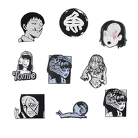 japanese thriller comics uzumaki junji ito tomie horror eyeball women girl metal pins for backpacks decoration jewelry gift