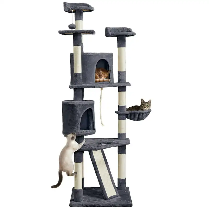 

Large Cat Tree Tower with 2 Condos, Dark Gray Gato accesorios Pusheen cat Stuff for cats Cat life series Cat post Cat house clim
