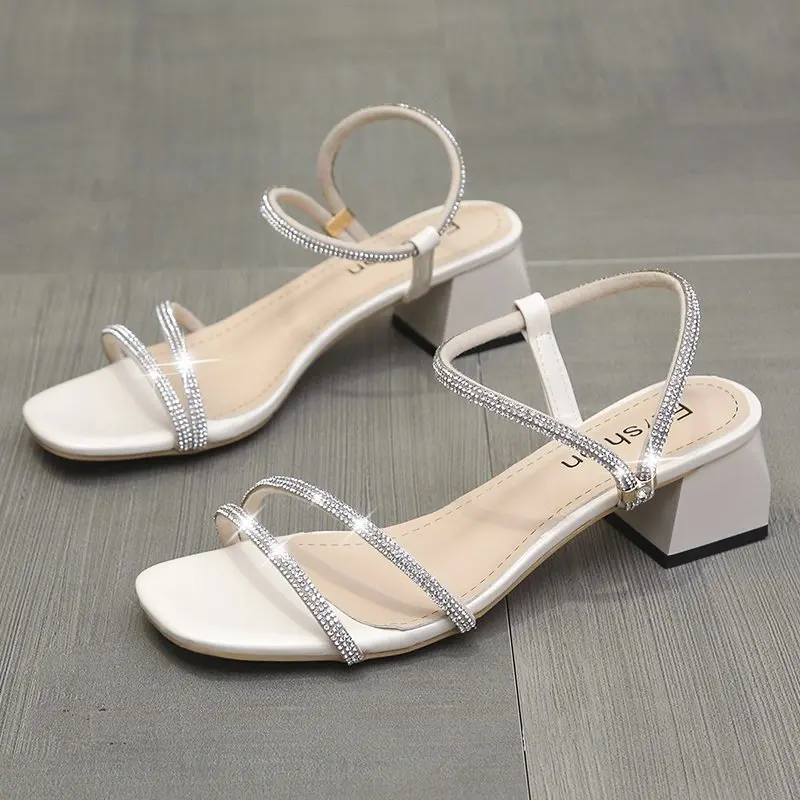 

Maogu 2023 Women Heeled Sandals Ladies Summer Black Shoes Heel Sandal Woman Elegant High Heels with Rhinestones Back Strap Mujer