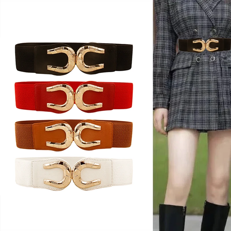

Модный элегантный эластичный широкий женский ремень с золотой кольцевой пряжкой, декоративный ремень для платья, дизайнерские ремни высокого качества для женщин