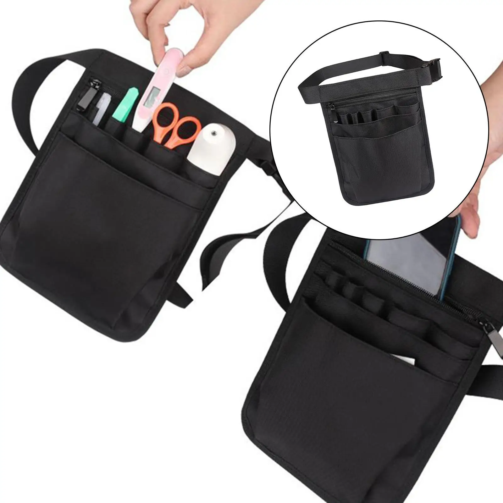 

Nylon Nurse Organizer Belt Waist Bag Fanny Pack Case for Scissors Care Kit Black