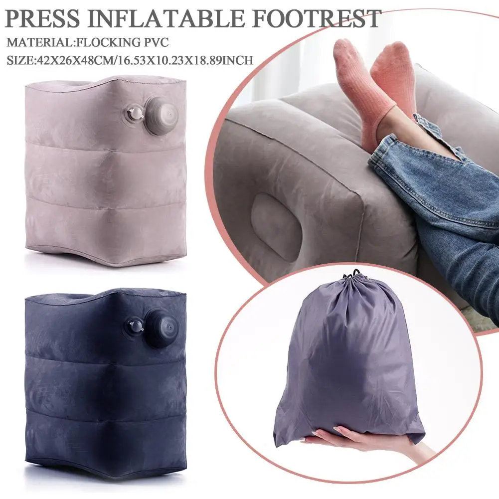 

Portable Three-layer Inflatable Footrest Pillow Flocking PVC Foot Pad Compressible Foot Mats For Air Travel Car Rides Offic E8J3