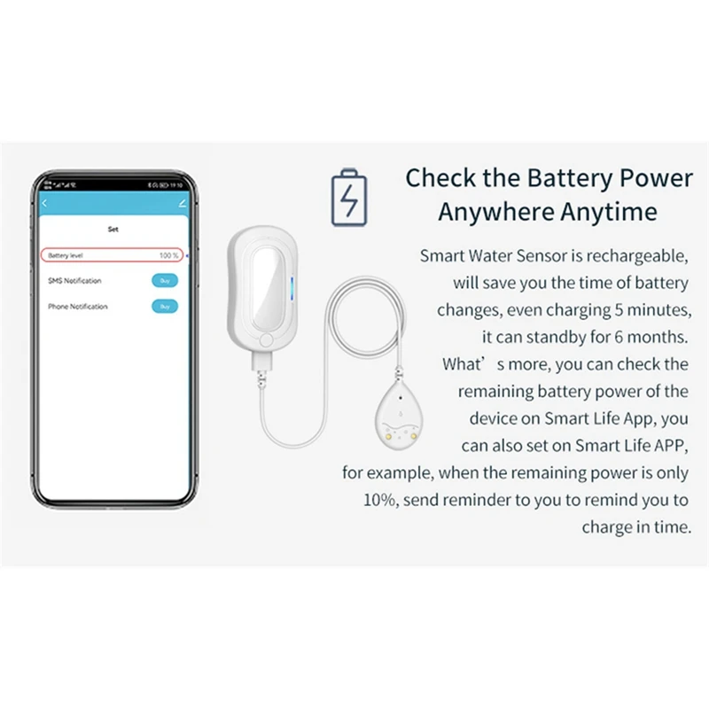 Детектор утечки Tuya Zigbee3.0 воды при наводнении работает для Alexa Google (белый)