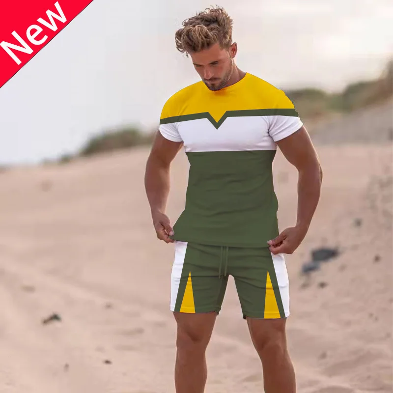 

Soft Men's Tracksuit Two Piece Set Casual Outfits 3d Printing Men Clothing Suit Beach Shorts Sports Shirt Summer Men Sets