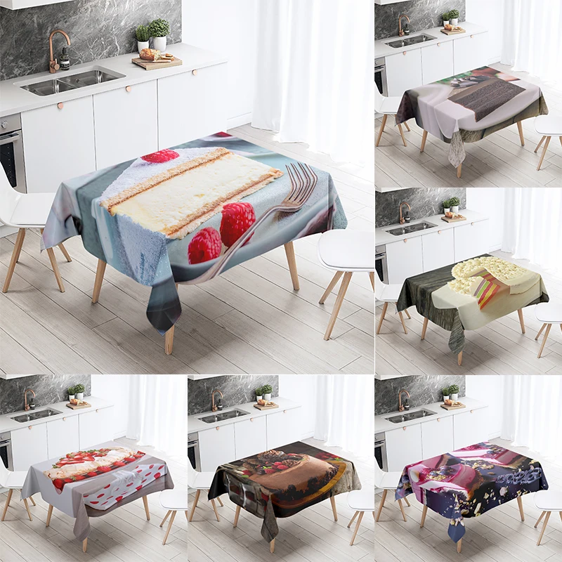 

Delicious Cake Printed Tablecloth Restaurant Table Decoration and Decoration Stain Resistant Rectangular Tablecloth Home Decor
