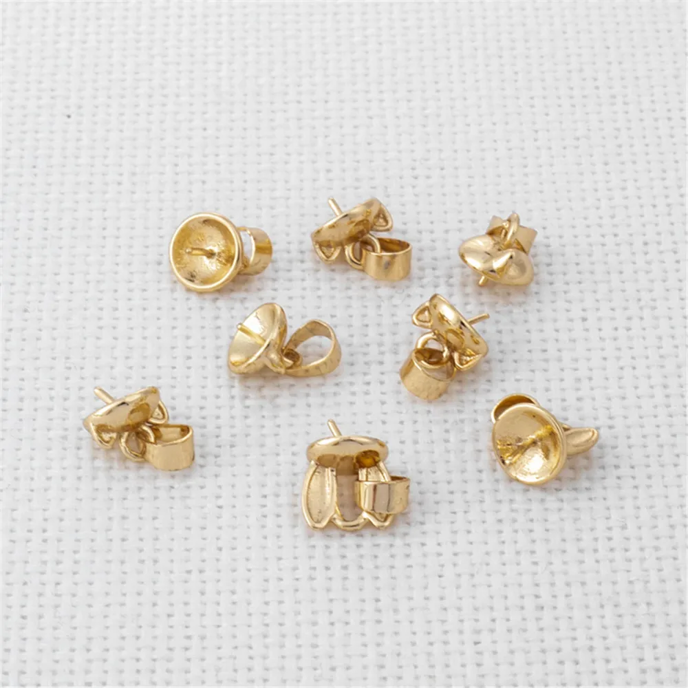 

14K wrapped gold accessories rabbit ears cat half hole sticky beads with pin holder 7mm pearl pendant holder DIY jewelry