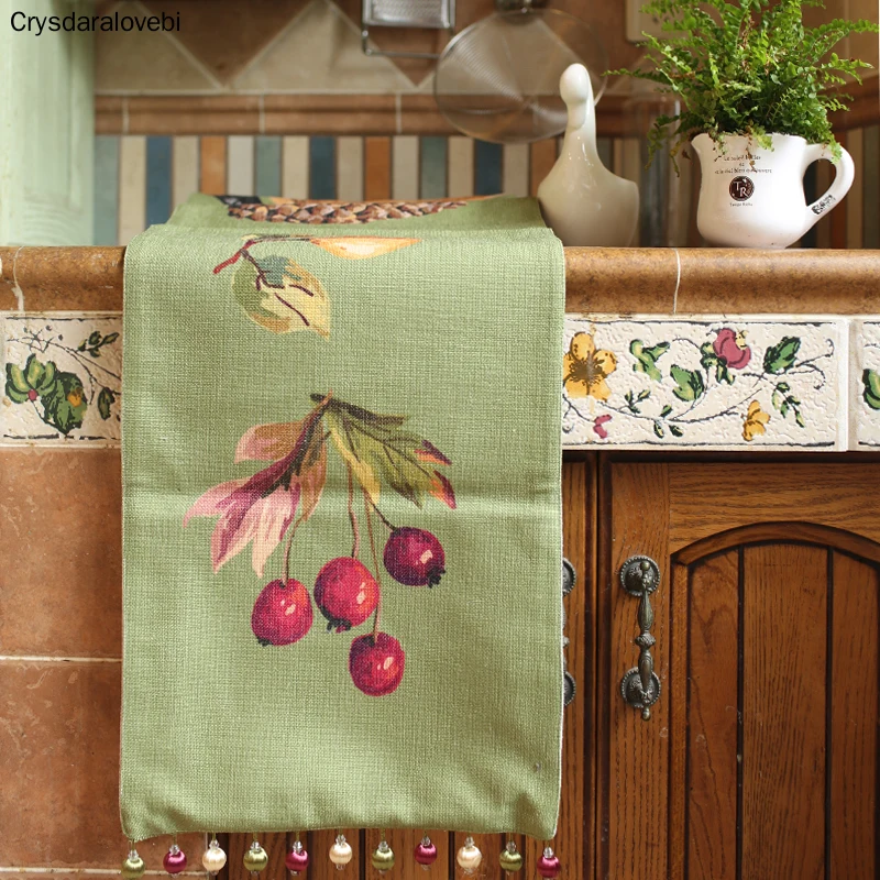 

American Pastoral Style Table Runners High Quality Two Layers Cotton Linen Table Cloth Runner with Beads Decoration for Weddding