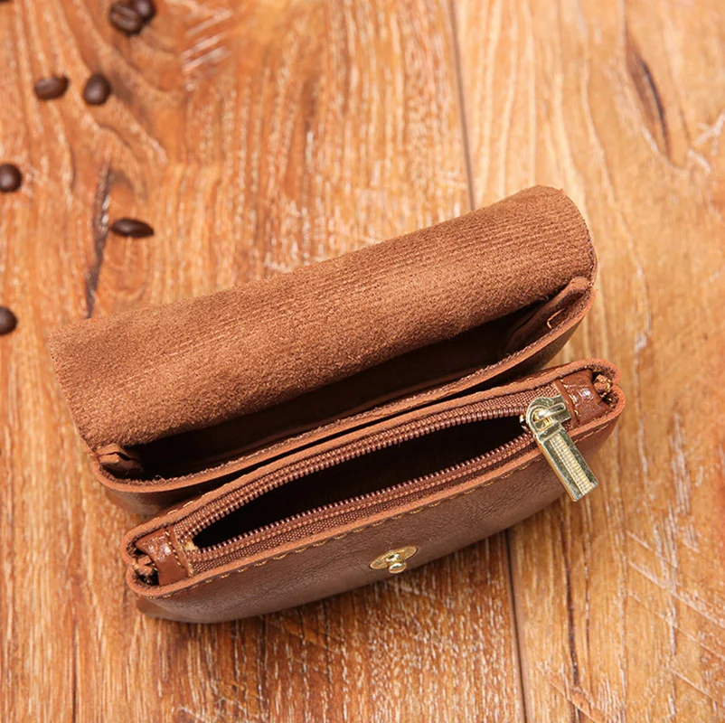 Retro Double Layer Coin Purse Slim Leather Wallet with Credit ID Card Pocket Money Bag Case for Men Mini Women Business Purse