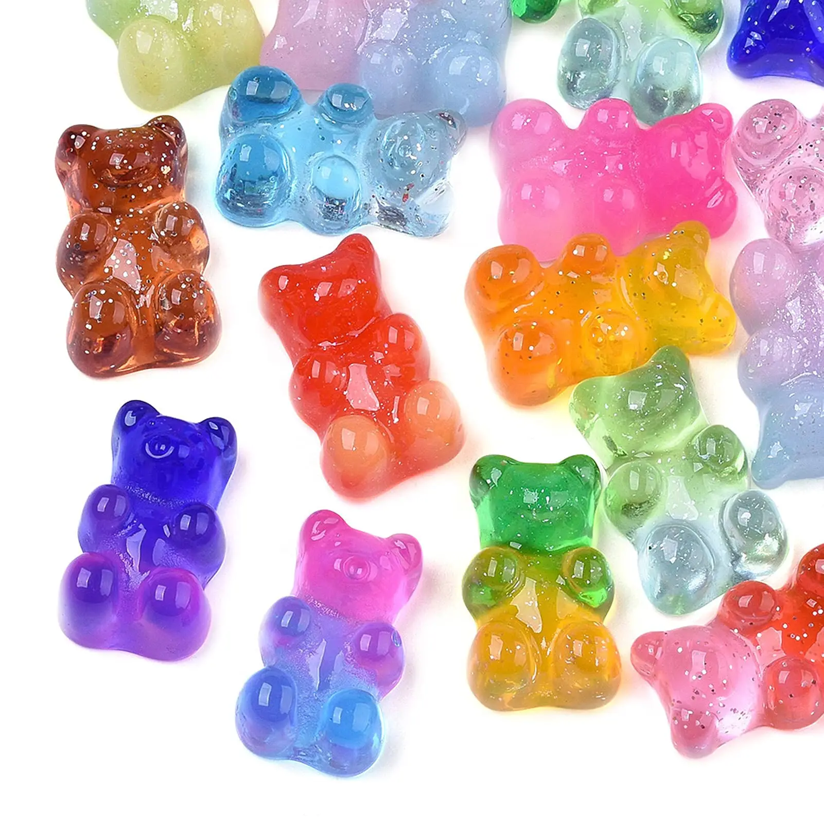

20Pcs Colorful Gummy Bear Cabochons with Glitter Powder Resin Bear Candy Beads Charms for Nail Art Decoration & Jewelry Making