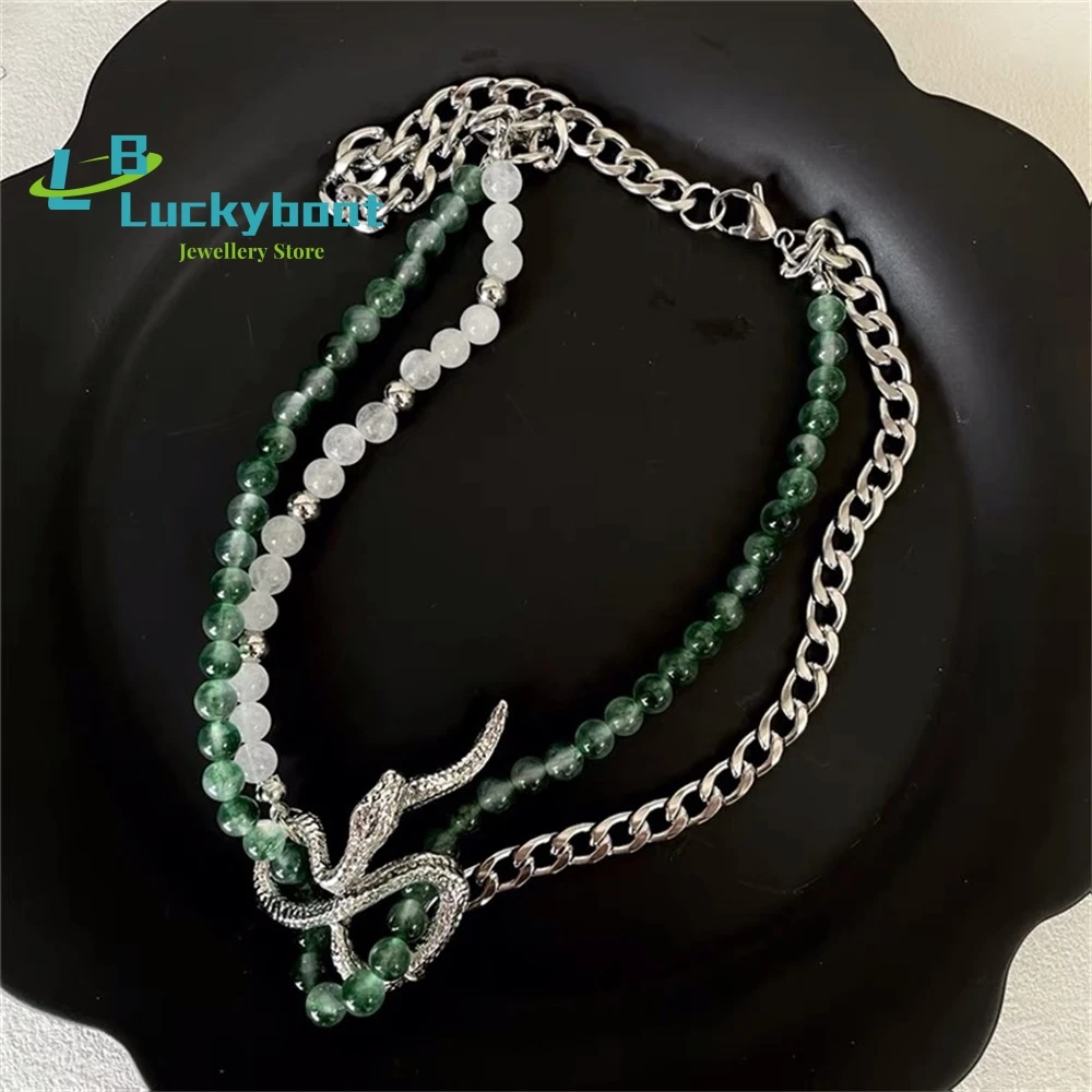 

Маленькая змеиная обмотка зеленая кристальная ключица Новое китайское Двухслойное сшитое бисером ожерелье цепочка для свитера