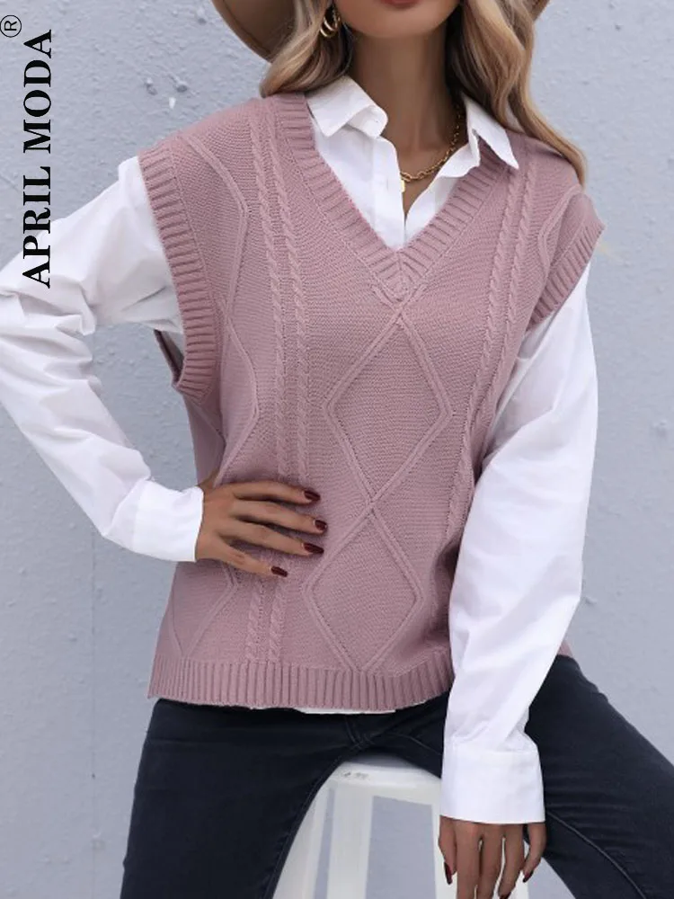 

2022, Однотонный свитер, жилет для женщин, v-образный вырез, осень, шикарный дизайн, женская трикотажная одежда для отдыха, элегантный дизайн, м...