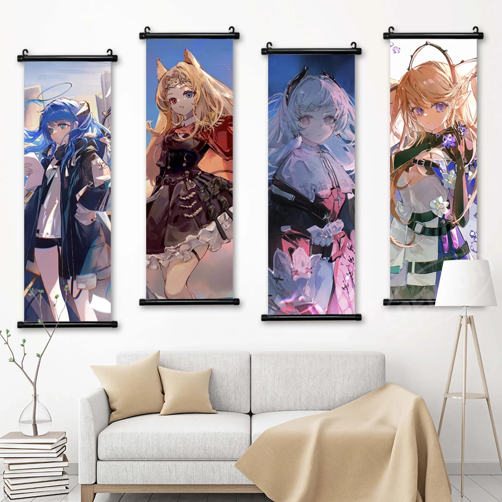 

Wall Art Arknights Scroll Hanging Painting Game Canvas Amiya Poster Archetto Picture Suzuran Printed Irene Home Decor Kids Room