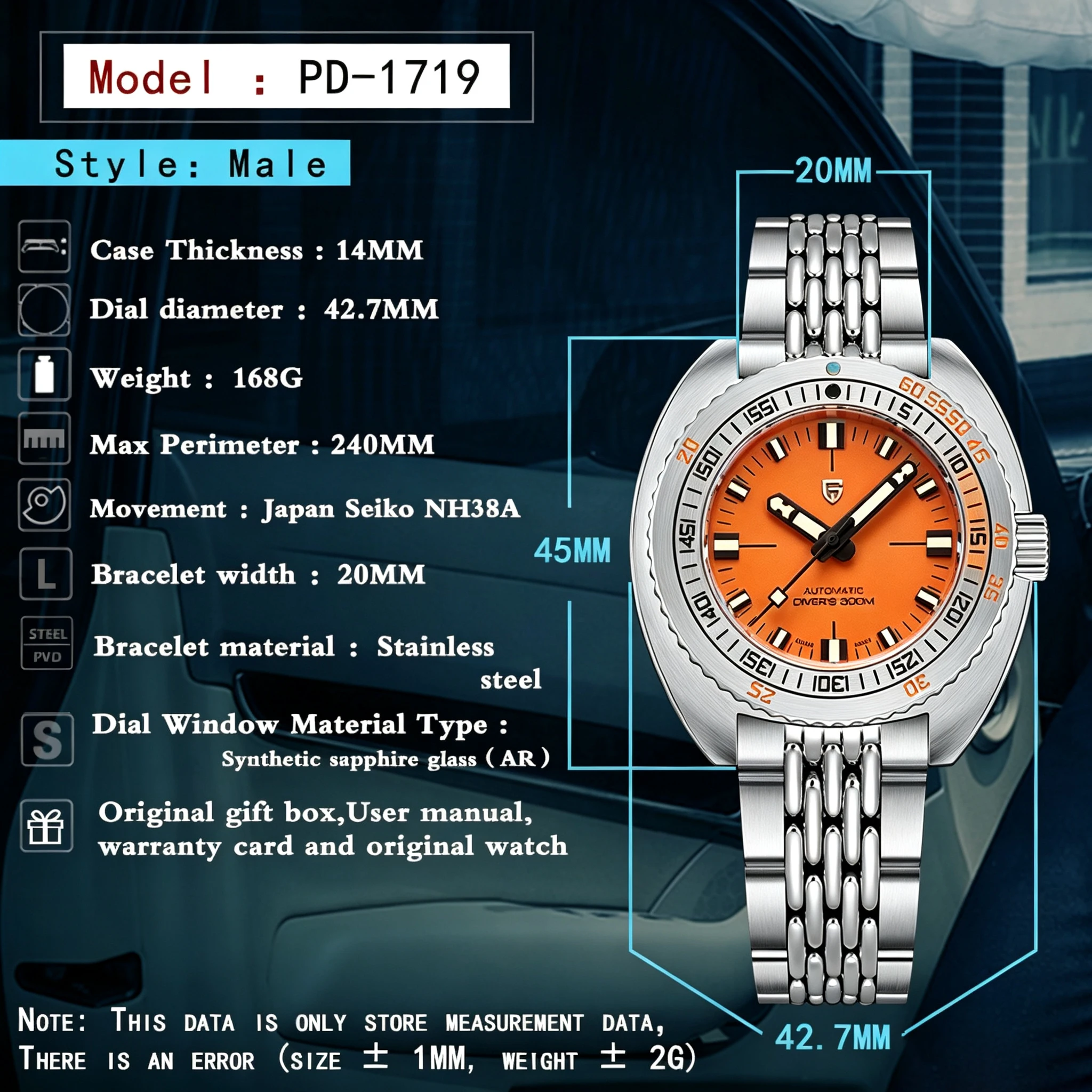 Мужские автоматические механические часы PAGANI DESIGN, японский механизм Seiko NH38A, 40 мм, сапфировое стекло, нержавеющая сталь, водонепроницаемые, reloj hombre (art.: 3920dc273fb57) - 3920dc273fb57