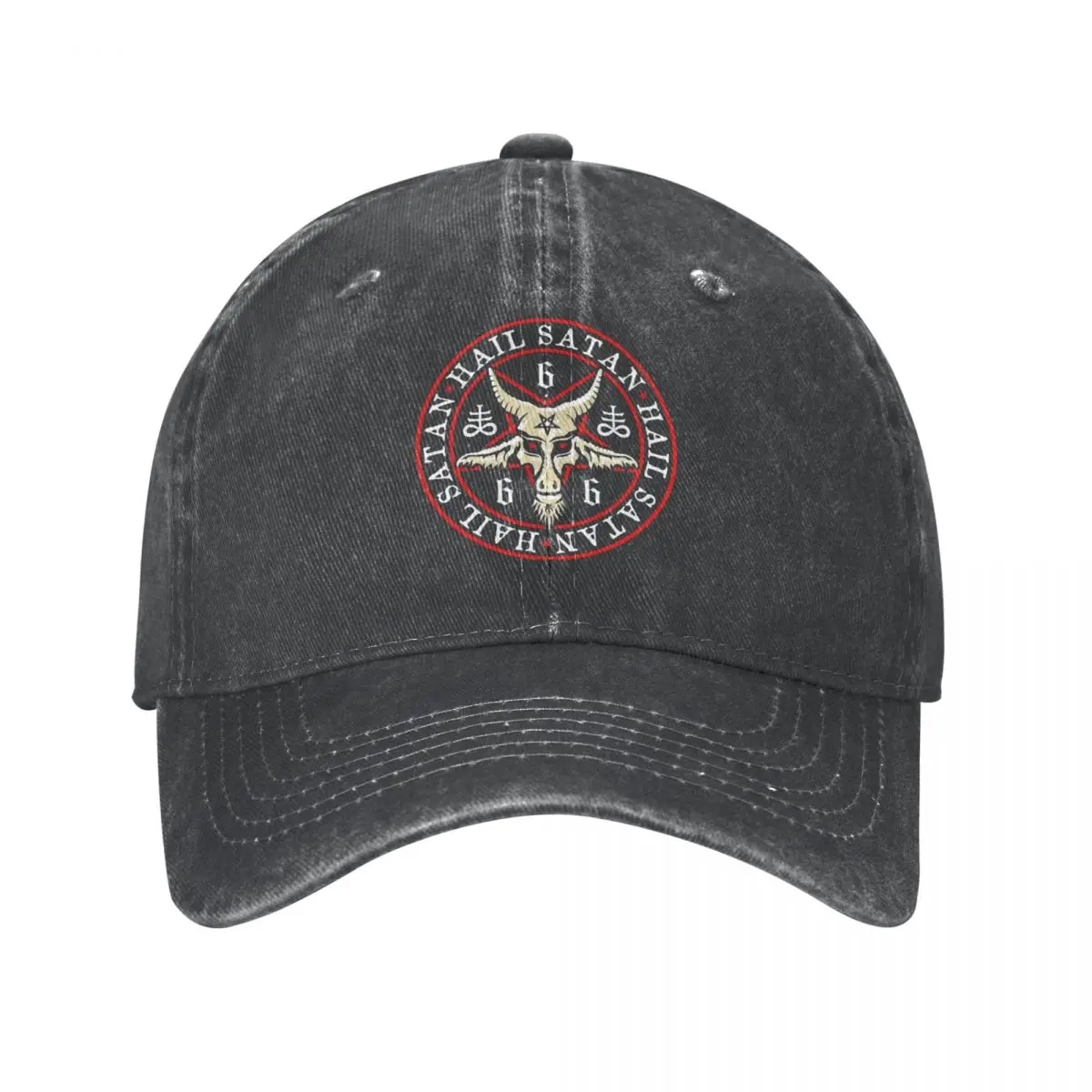 

Vintage Hail Satan Baphomet In Occult Inverted Pentagram Baseball Caps for Men Women Distressed Washed Snapback Soft Hats Cap