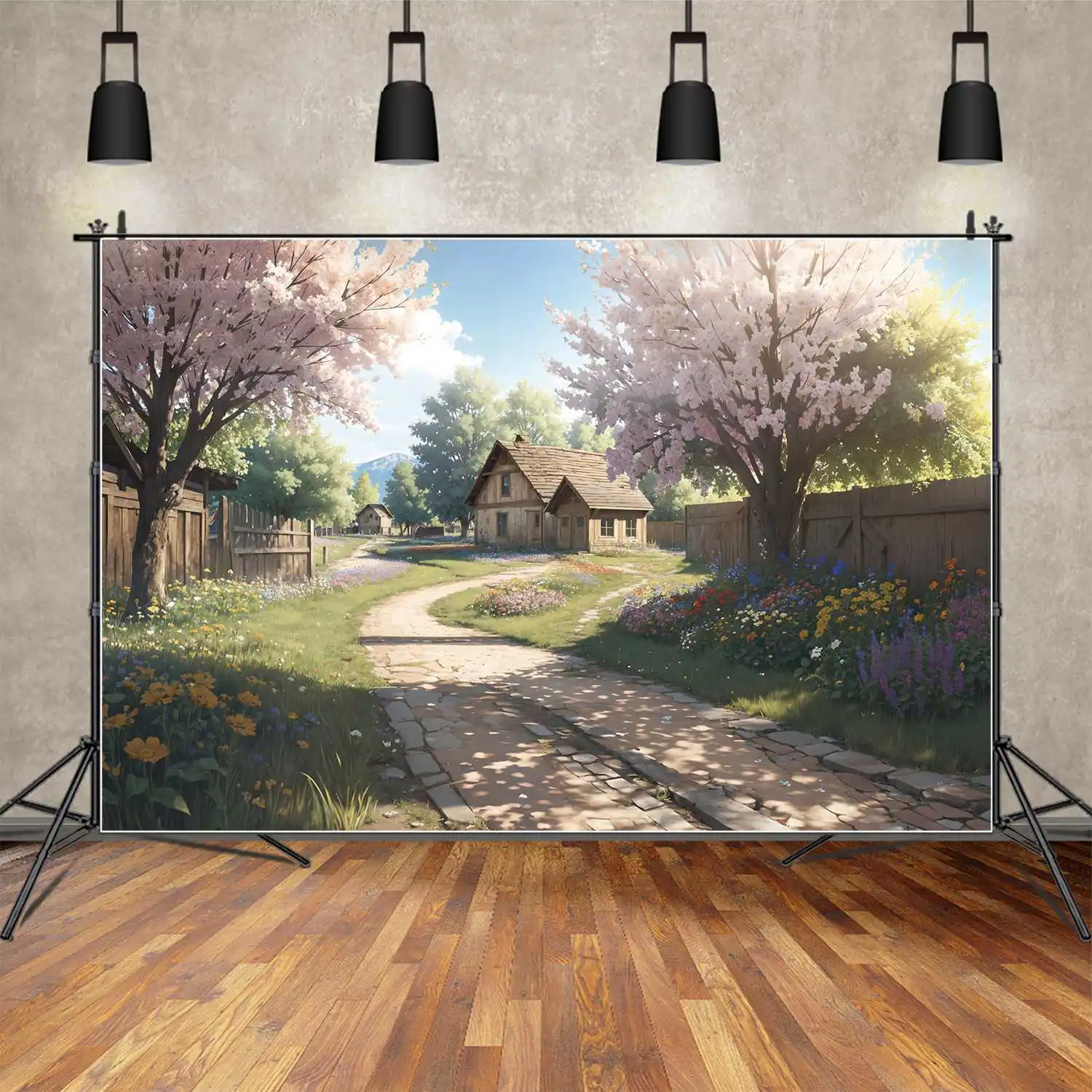 

Mountain Rural Home Backdrops Photography Decoration Spring Village Wood Customized Baby Photo Booth Photographic Backgrounds