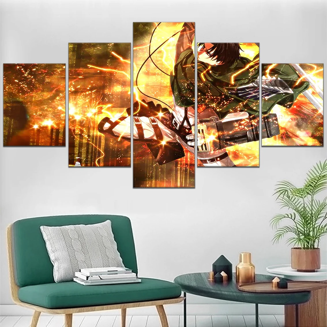 

5 Pieces Attack On Titan Anime Poster Modular Prints Levi Ackerman Canvas Painting HD Picture Wall Art Home Decor Modern Bedroom