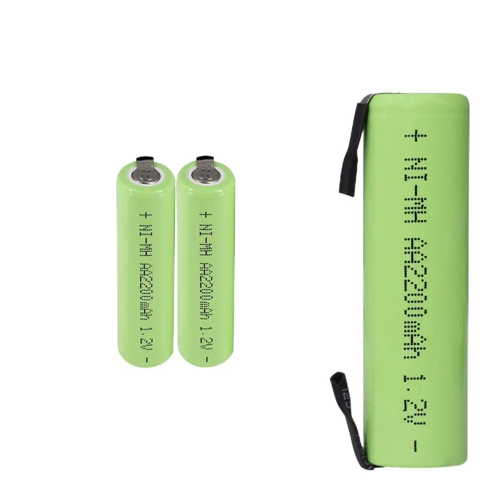 

1.2V AA rechargeable battery 2200mah nimh cell Green shell with welding tabs for Philips electric shaver razor toothbrush