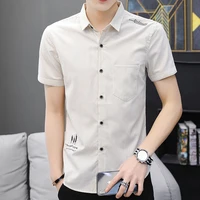 mens fashion stripe short sleeve shirt single patch pocket simple design casual standard fit button down collar shirts e86