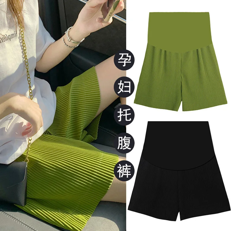 

506# Summer Casual Thin Pleated Maternity Shorts Wide Leg Loose Elastic Waist Belly Clothes for Pregnant Women Pregnancy