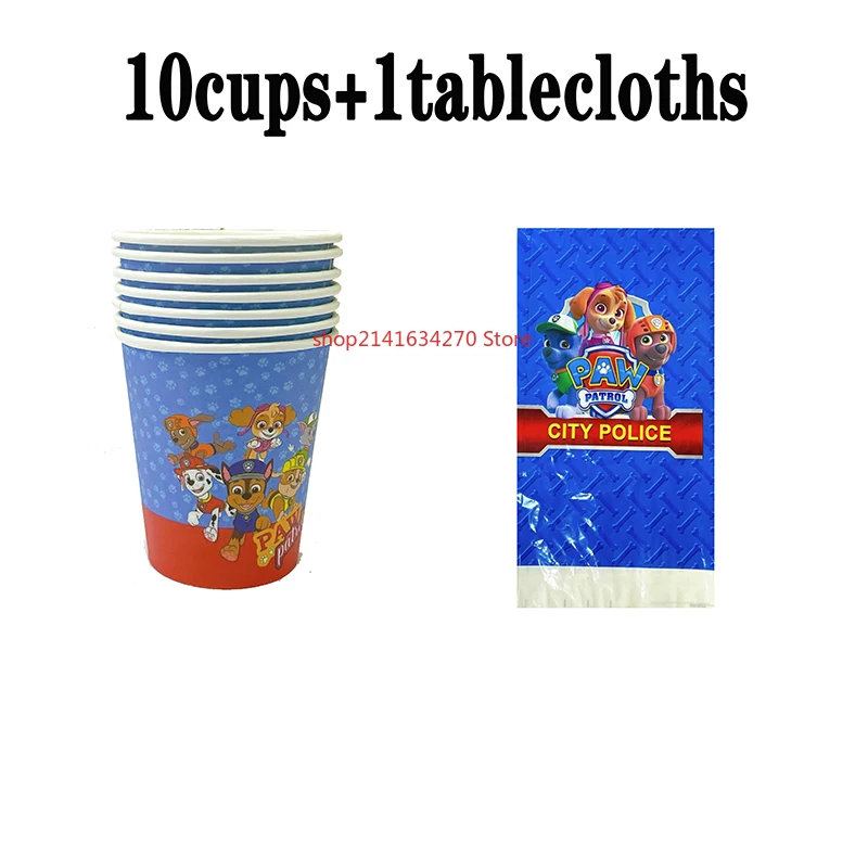 

Paw Patrol Birthday Party Two Piece Set Disposable Cartoon Cup Plate Flag Tablecloths Birthday Party Decoration Kid Holiday Gift