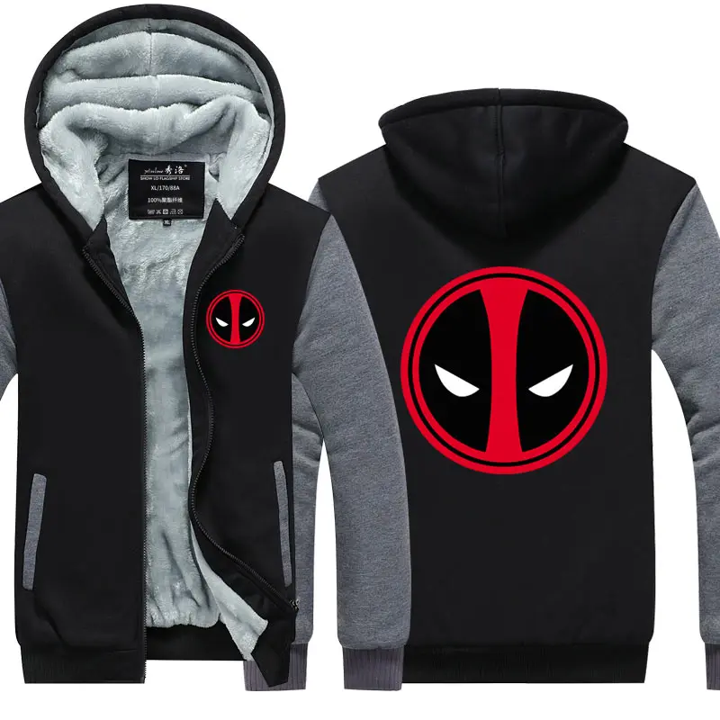 Kiss Love Me Christmas Deadpool Mens Thick Fleece Hoodies Zipper Sweatshirts Hoody Hoodie Jacket Coat Oversized Pullover Clothes