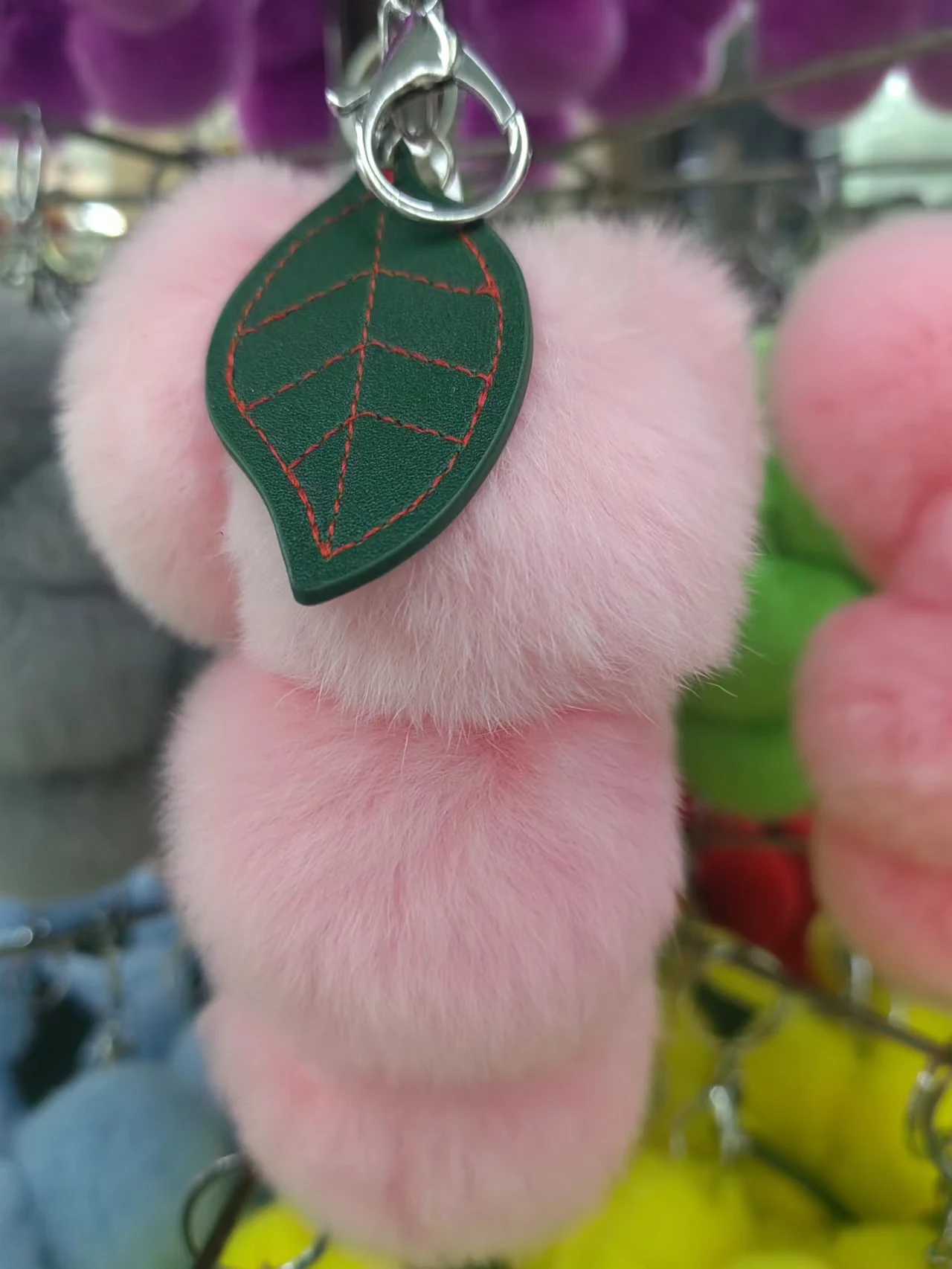 keychain,Real Rex Rabbit Fur Grass Bag Pendant Net Red Plush Ball Car Keychain Pendant Accessories