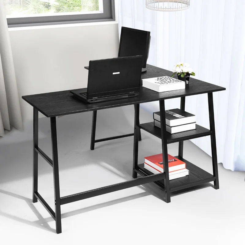 

43.5"W X 27.6" D L-Shaped Corner Computer Desk with Open Shelves\ BLACK Matt Black Metal & Wood [US Stock]