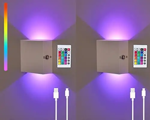 

Operated RGB Lamp, Wireless Dimmable with Remote Control, Sconce Lighting Decor Set of 2 for Bedroom Living Room Hallway (Bla