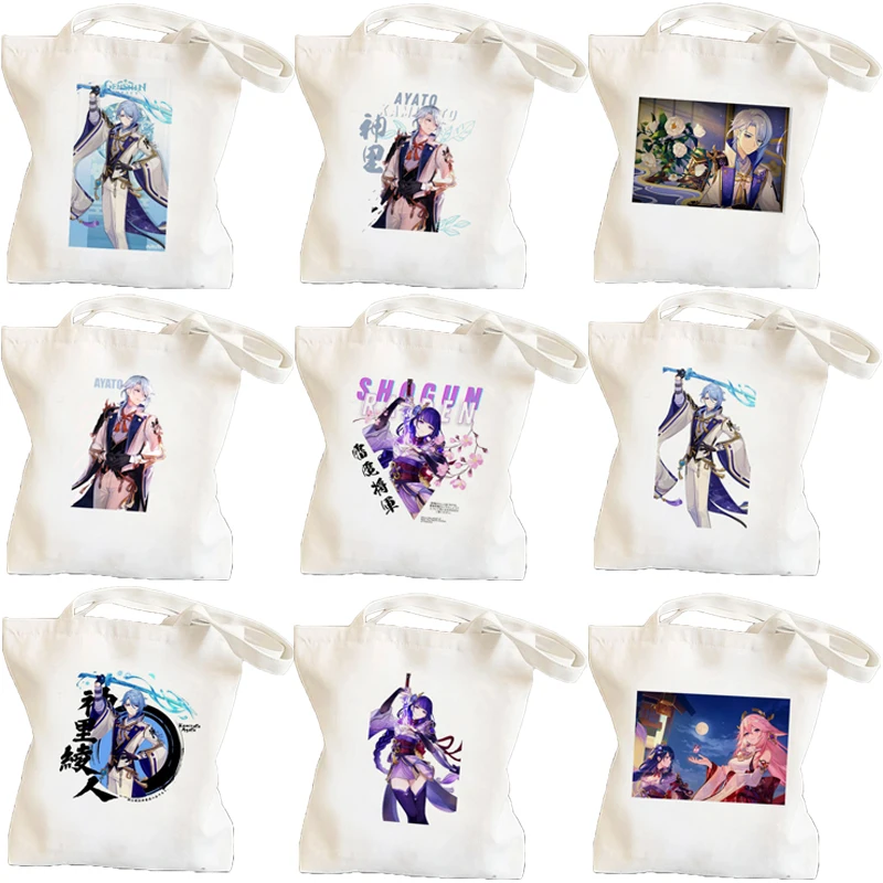 

C3124 Shopper Genshin Impact Zhongli Anime Canvas Shopping Bag Large Capacity Collapsible Women Harajuku Shoulder Bag Handbag